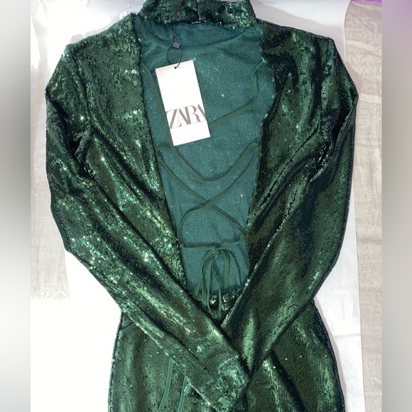 NWT ZARA SHORT SEQUIN DRESS GREEN SIZE XS NWT - Picture 6 of 6